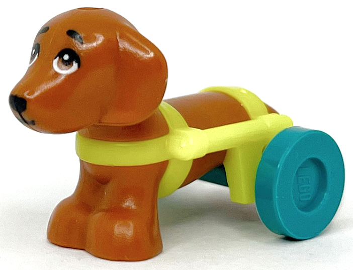 LEGO Friends Animal Dachshund Dog with Harness & Dark Turquoise Wheels - Pickle