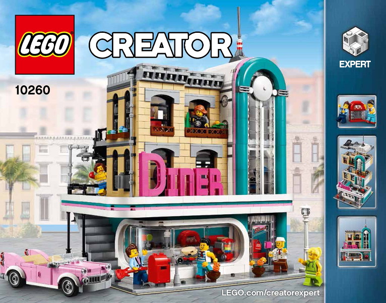 LEGO Creator Downtown Diner Modular Building Set #10260 Includes Minifigures and Instructions