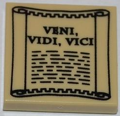 LEGO Printed 2x2 Tile with "Veni, Vidi, Vici" Pattern