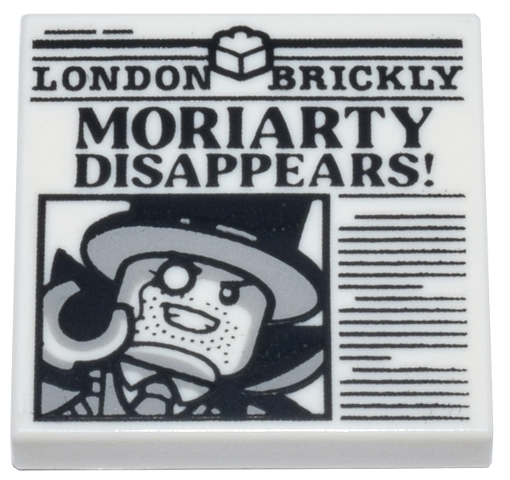 LEGO Sherlock Holmes Tile 2x2 Newspaper 'MORIARTY DISAPPEARS' Pattern