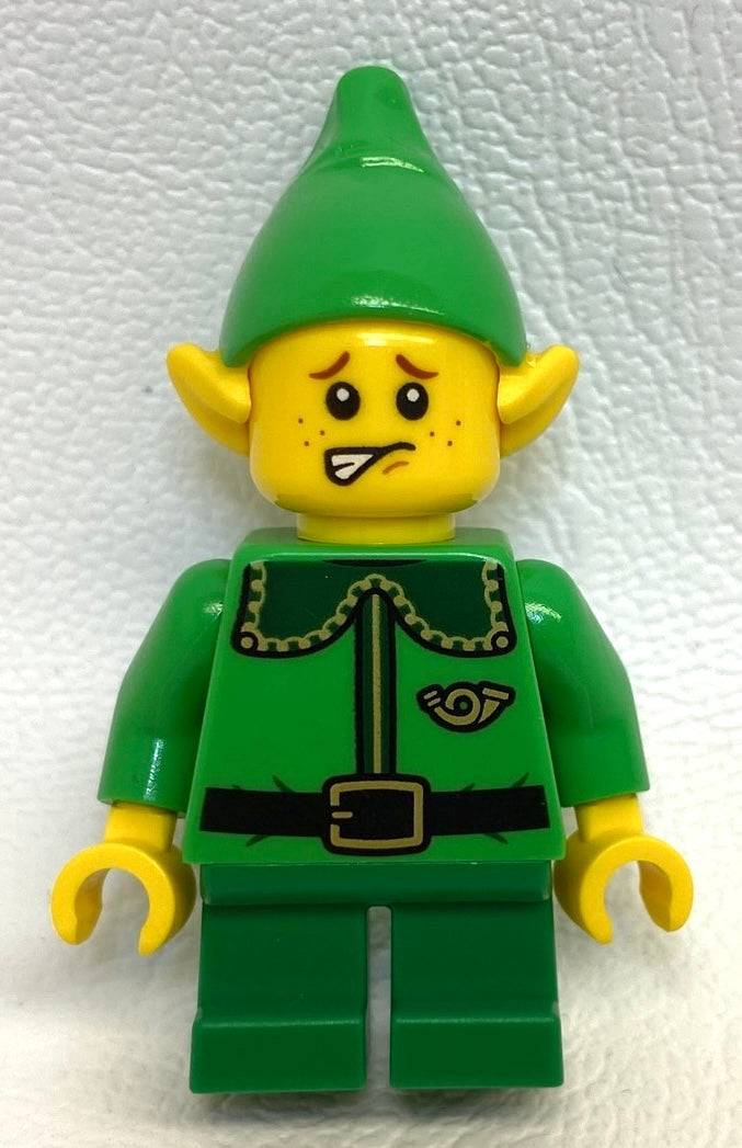 LEGO Winter Village Elf BRAND NEW Minifigure Christmas Holiday (Male with Reddish Brown Freckles and Happy / Worried Face)