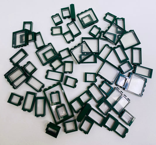 LEGO Window Fun Pack Dark Green Frames with Trans Clear Glass - Rare Colour - Winter Village