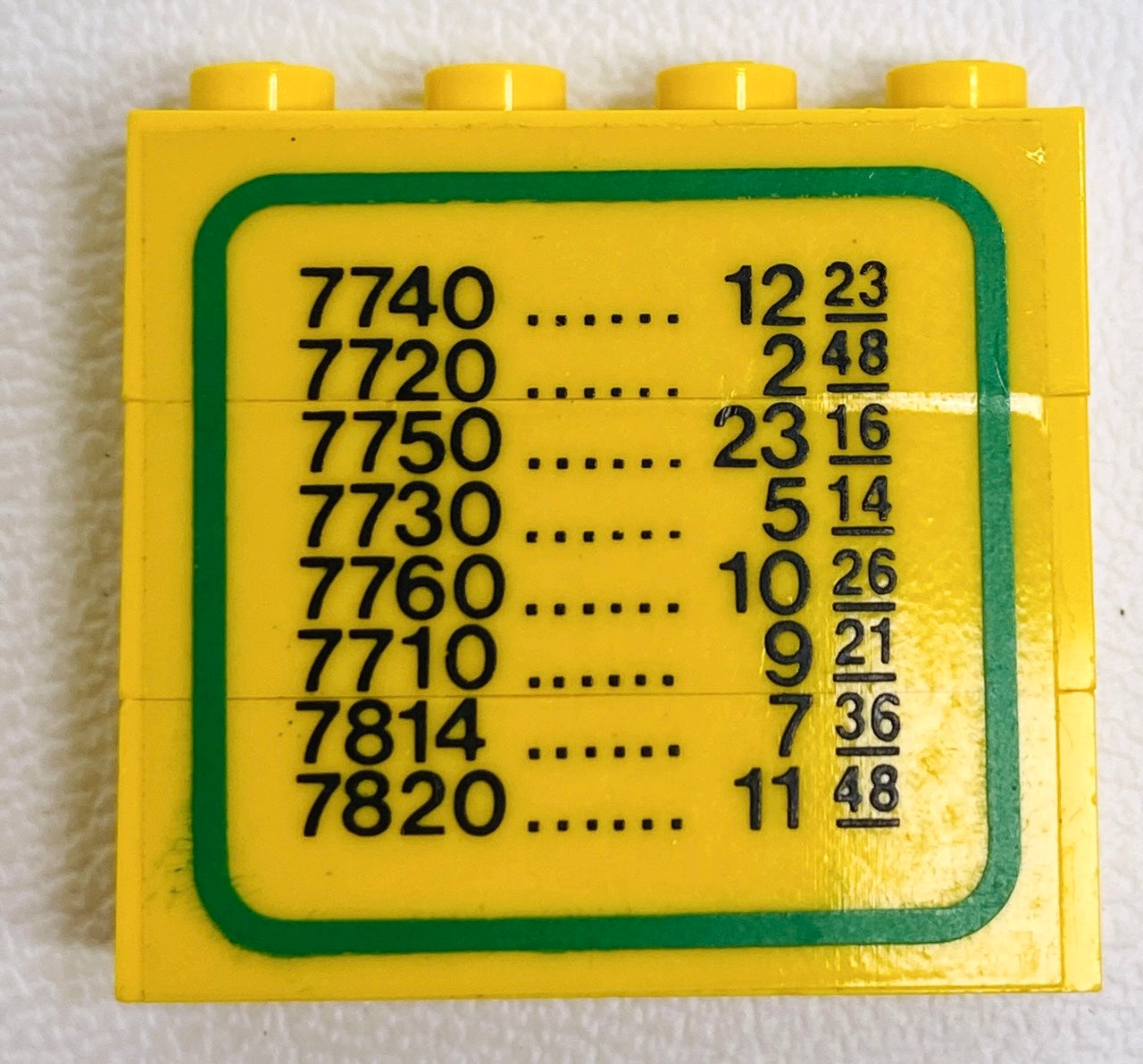 LEGO Vintage Train Schedule Sticker on Yellow Bricks