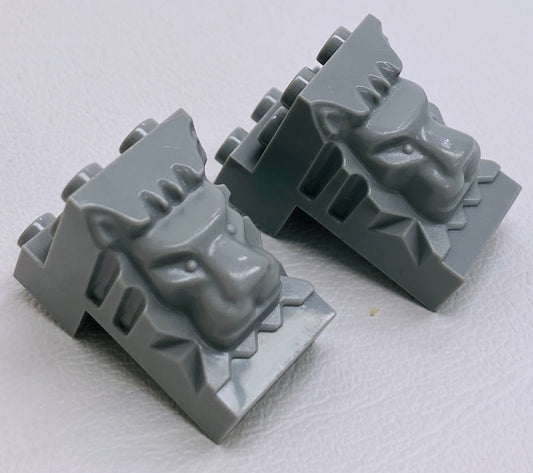 LEGO Castle Brick Modified 2x3x3 Lion Head Pack of 2 Light Bluish Grey