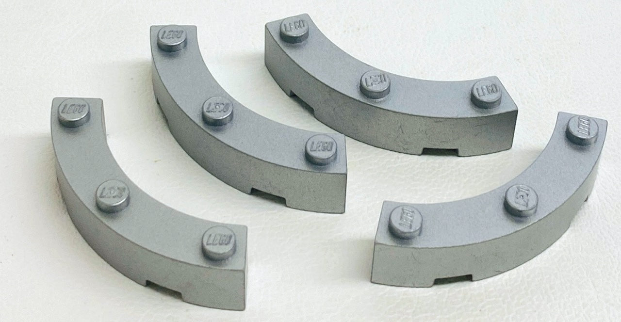 LEGO Metallic Silver Round Corner Brick 4x4 "Macaroni" Pack of 4