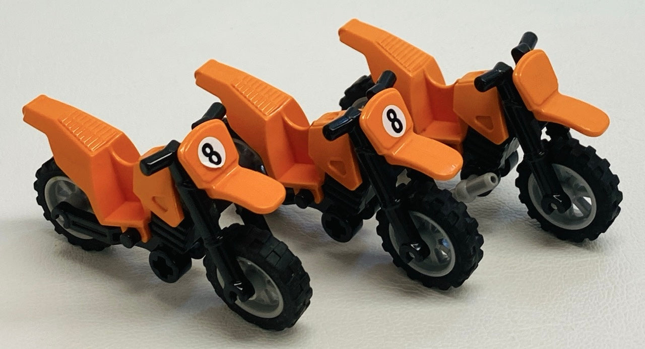 LEGO City Motorcycle / Motorbike Pack Of 3 Orange Dirt Bikes / Trail Bikes