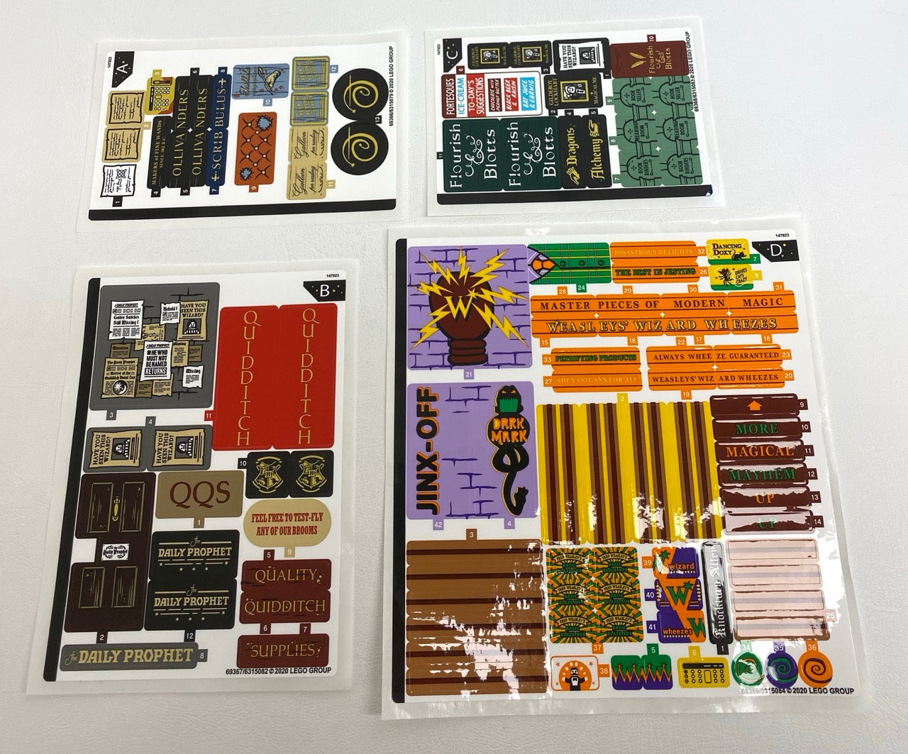 LEGO Harry Potter Sticker Sheets x4 From Set #75978 Diagon Alley