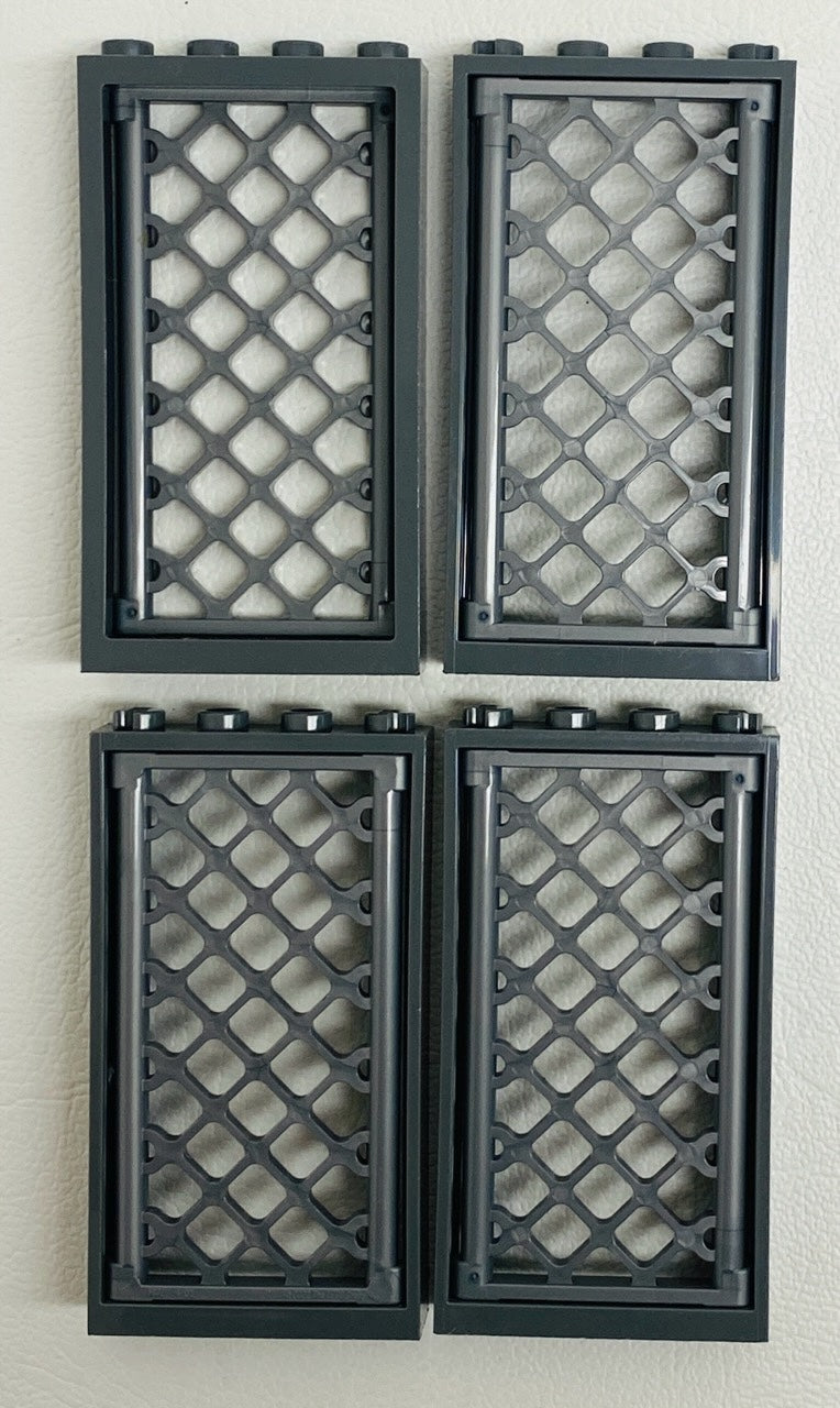 LEGO Window Fun Pack Dark Bluish Grey Frames with Flat Silver Lattice / Mesh Panes