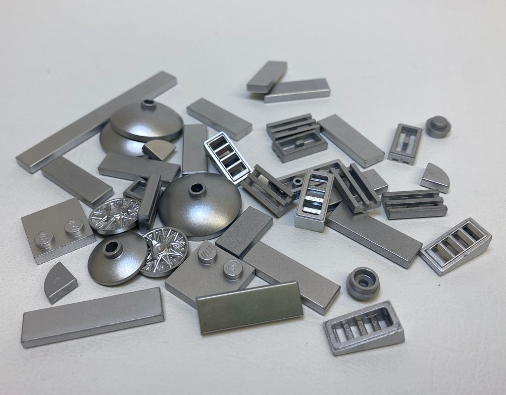LEGO Metallic Silver Fun Pack Mixed Small Pieces Dishes Slopes Tiles and More