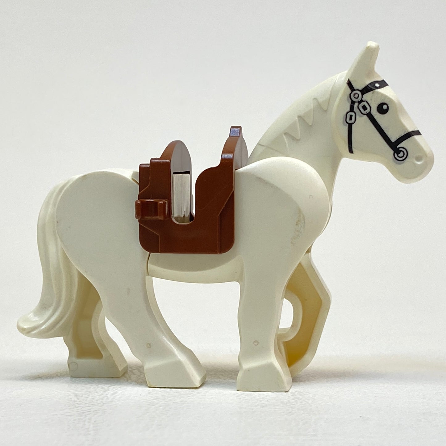 LEGO Animal White Horse With Movable Legs and Reddish Brown Saddle With Clips