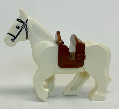 LEGO Animal White Horse With Movable Legs and Reddish Brown Saddle With Clips