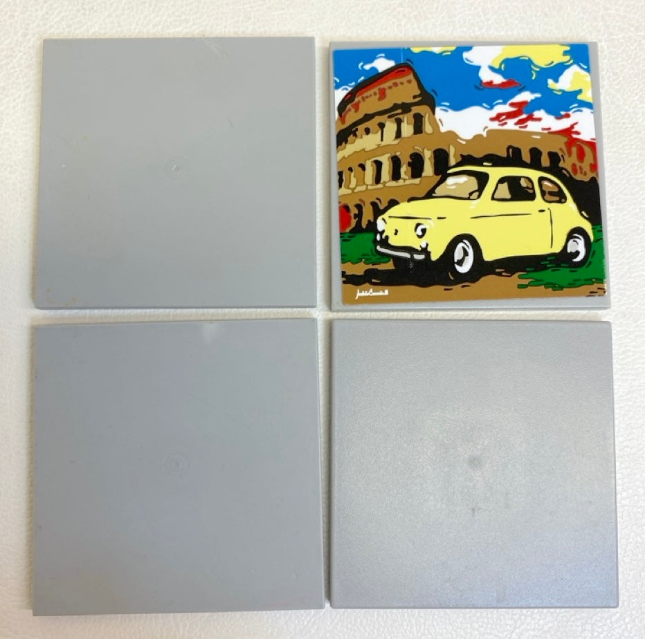 LEGO Light Bluish Grey Tile 6x6 Pack of 4 - Includes Fiat 500 Sticker Tile