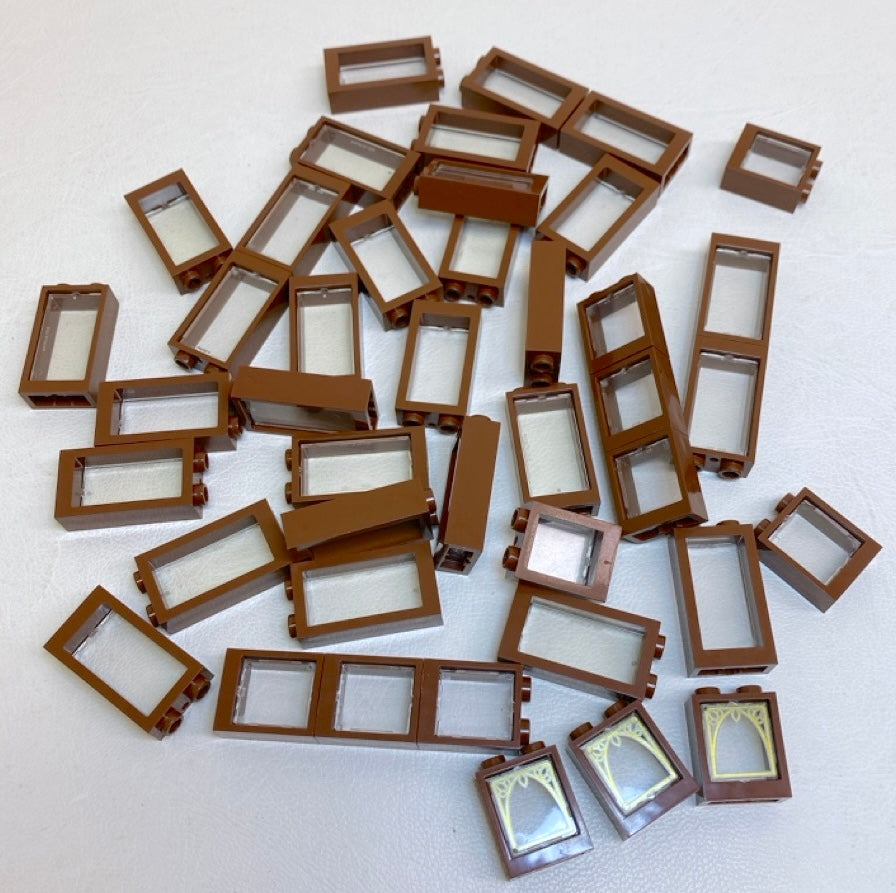 LEGO Window Fun Pack Reddish Brown Frames - Trans Clear Glass