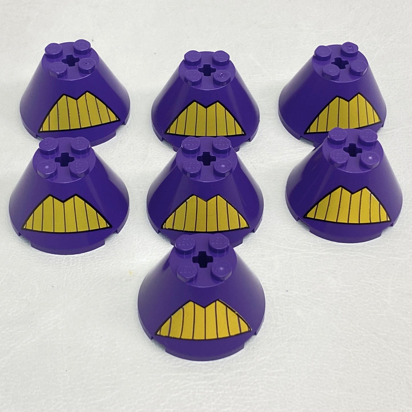 LEGO Dark Purple 4x4x2 Cone With Yellow Teeth Pattern Fun Pack of 7