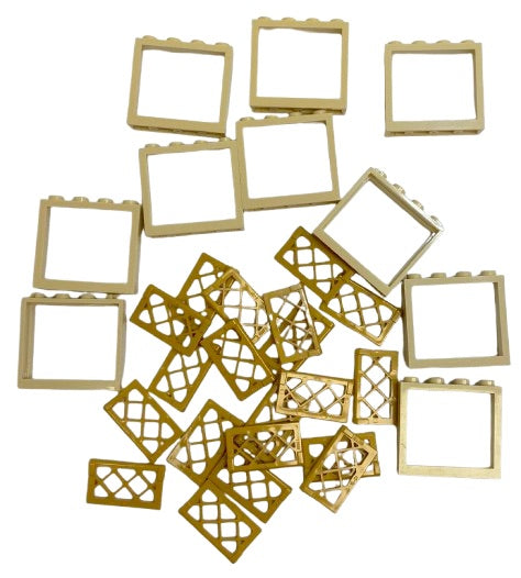 LEGO Window Fun Pack BRAND NEW Tan Frames with Pearl Gold Lattice Shutters