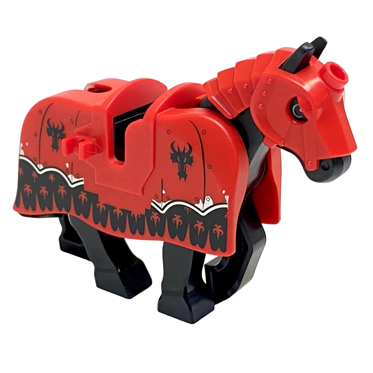LEGO RARE Animal Horse Black with Red Dragon Head Armour Battle Head & Barding