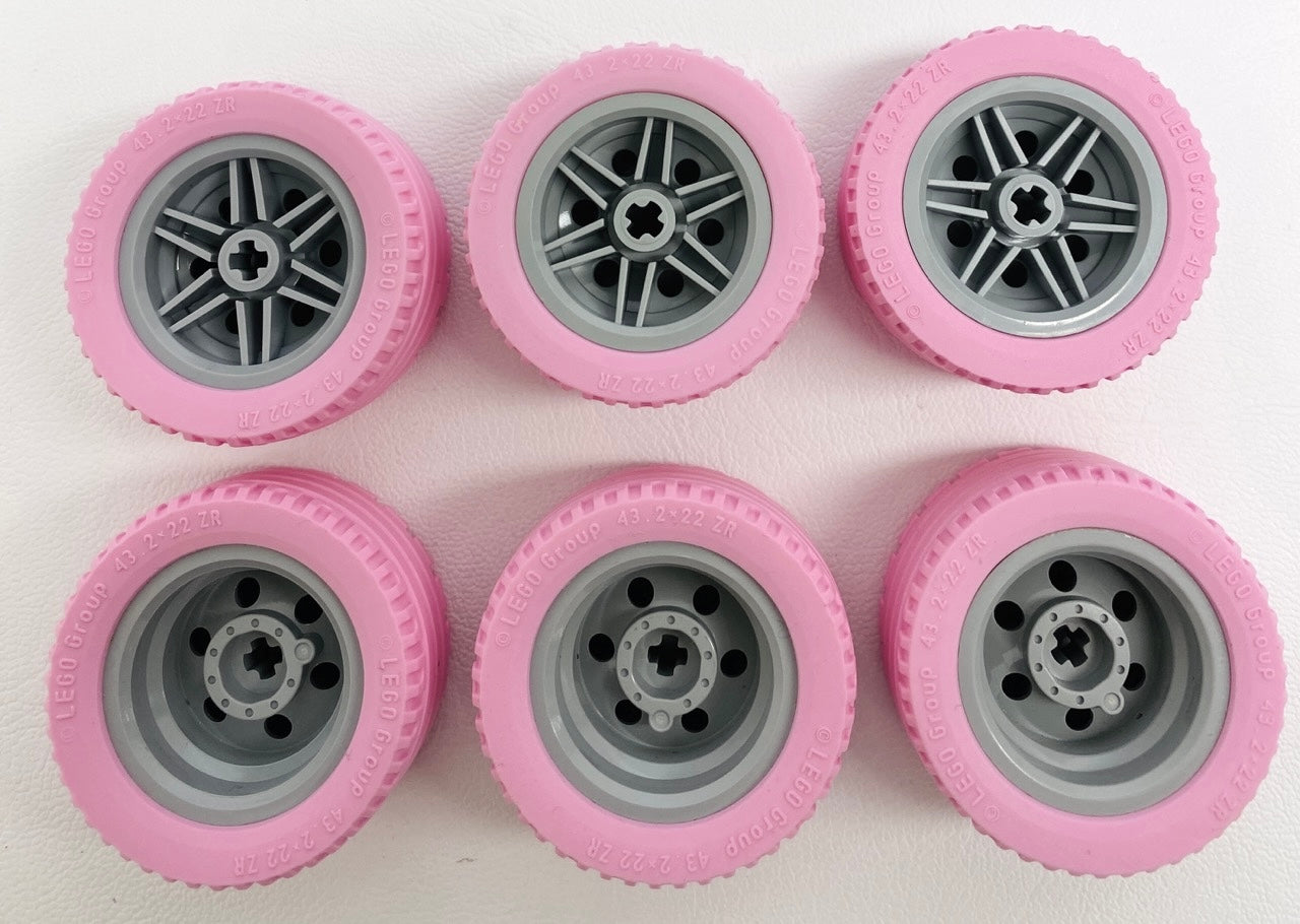 LEGO Creator / Technic Tyre 30.4x20 Pack of 6 Bright Pink with Light Bluish Grey Hubs