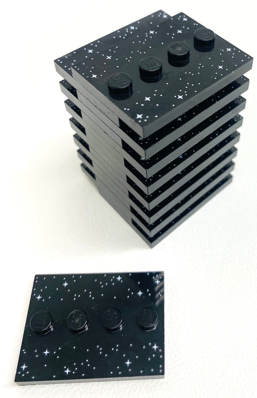 LEGO Tile 3x4 Pack of 16 Black Minifigure Display Base with Space Stars Pattern