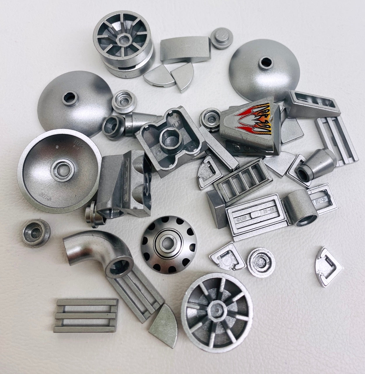 LEGO Metallic Silver Fun Pack Mixed Small Pieces Dishes Tiles Engine Blocks Wheels and More