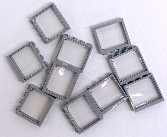 LEGO Window Fun Pack of 10 Light Bluish Grey Frames with Trans Clear Windows