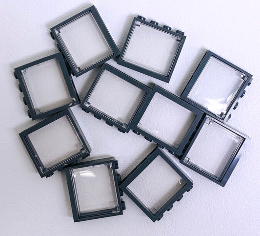 LEGO Window Fun Pack of 10 Dark Bluish Grey Frames with Trans Clear Windows