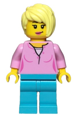 LEGO City Bright Pink Top & Medium Azure Legs Female Minifigure From Service Station
