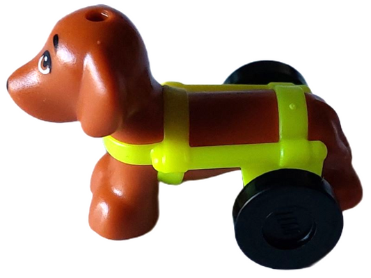 LEGO Friends Animal Dachshund Dog with Harness & Black Wheels - Pickle