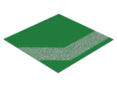 LEGO Vintage Baseplate 32x32 Green With Driveway With Light Grey Cobblestones Pattern