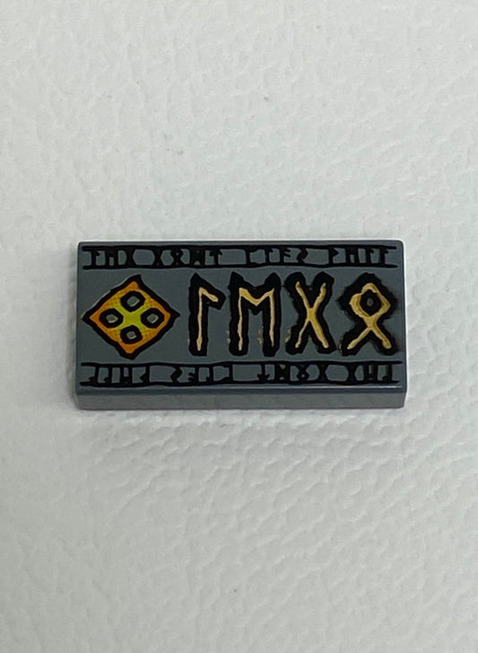 LEGO Harry Potter Dark Bluish Grey 1x2 Tile with Elder Futhark Runes Pattern