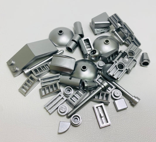 LEGO Metallic Silver Fun Pack Mixed Small Pieces Dishes Slopes Tiles and More