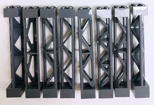 LEGO Support 2x2x10 Pack Of 8 Dark Bluish Grey Mixed Types