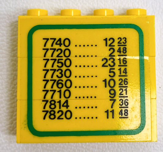 LEGO Vintage Train Schedule Sticker on Yellow Bricks