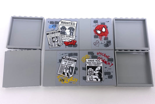 LEGO Panel 1x6x5 Pack of 8 Light Bluish Grey with Spider-Man 'Graffiti'