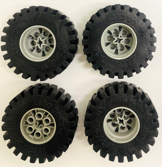 LEGO Technic Vintage Tyre Pack of 4 20x30 with Light Grey Hubs (Old Shade)