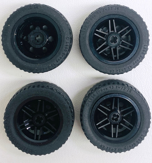 LEGO Technic Tyre 43.2x22ZR Pack of 4 with Black Hubs