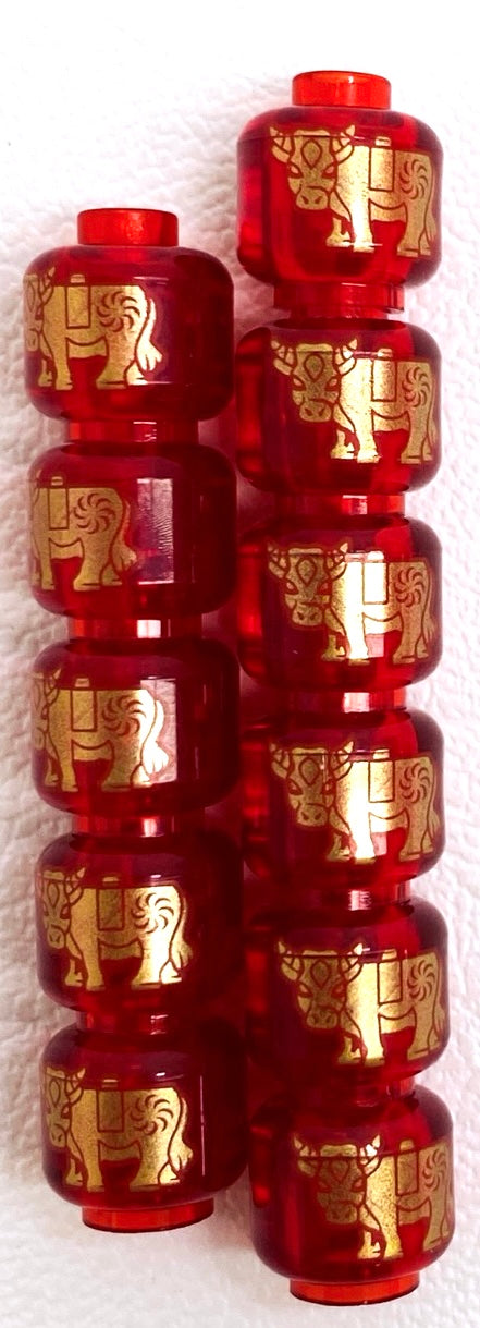 LEGO Trans Red Minifigure Head with Bull/Ox Pattern Pack of 11 Lunar New Year Decoration