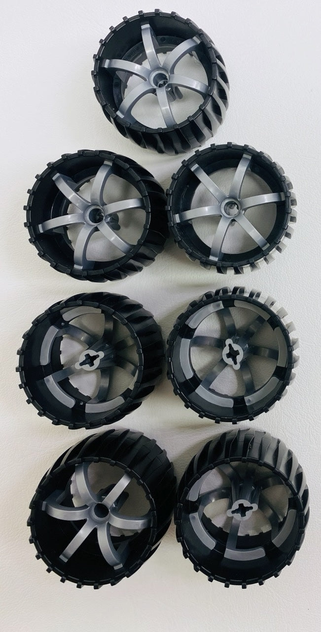 LEGO Technic Hard Plastic Wheel Pack of 7 Dual Moulded Black / Flat Silver from NASA Mars Rover