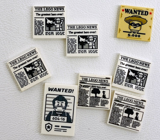 LEGO Printed Tiles Wanted Poster / Newspapers Fun Pack