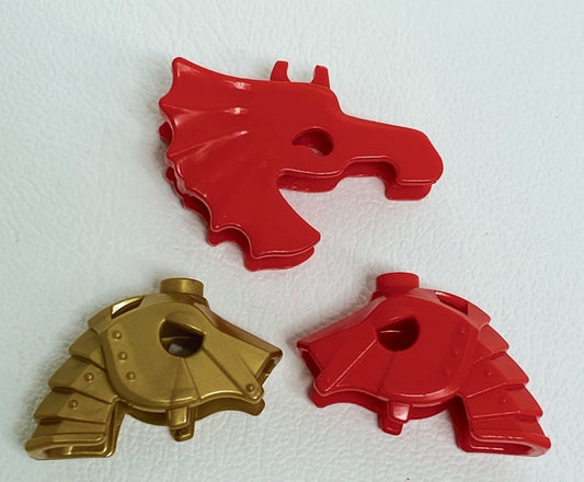 LEGO Castle Animal Horse Armour Helmets Pack of 3 Pearl Gold and Red Unicorn / Dragon