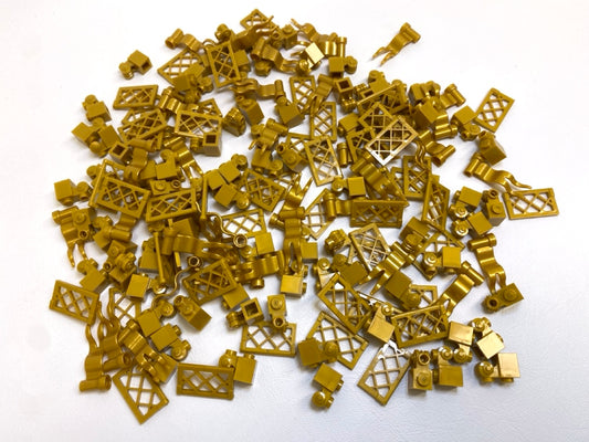 LEGO Pearl Gold Fun Pack Mixed Pieces Flags / Lattice Shutters / Bricks with Scrolls