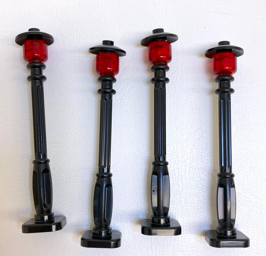 LEGO Lamp Post Assembly Pack of 4 Black with Trans Red Minifigure Head "Glass"