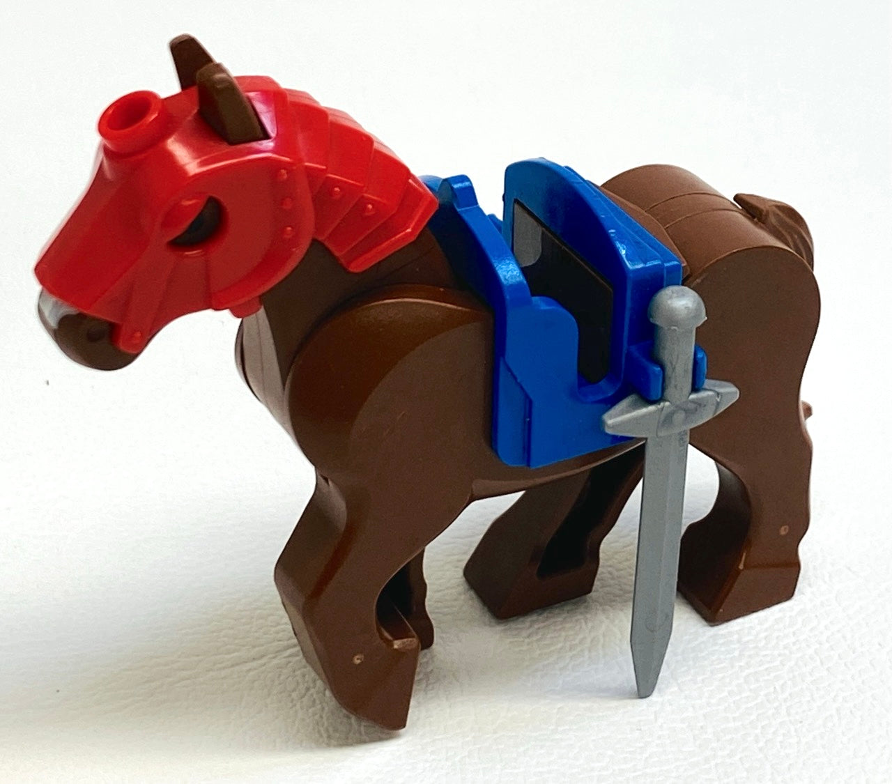 LEGO Animal Horse With Movable Legs - Red Helmet - Blue 2 Clip Saddle - Sword