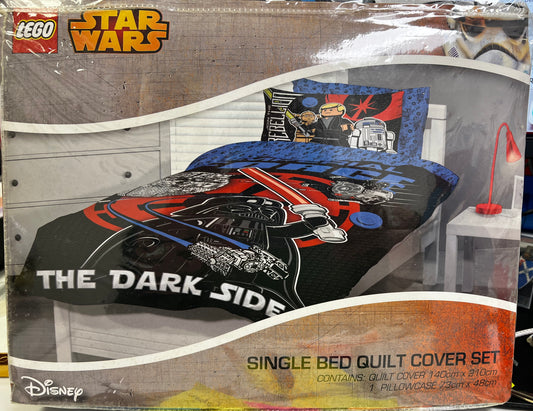 BRAND NEW IN PACKAGING LEGO STAR WARS DARK SIDE SINGLE BED QUILT COVER SET circa 2016