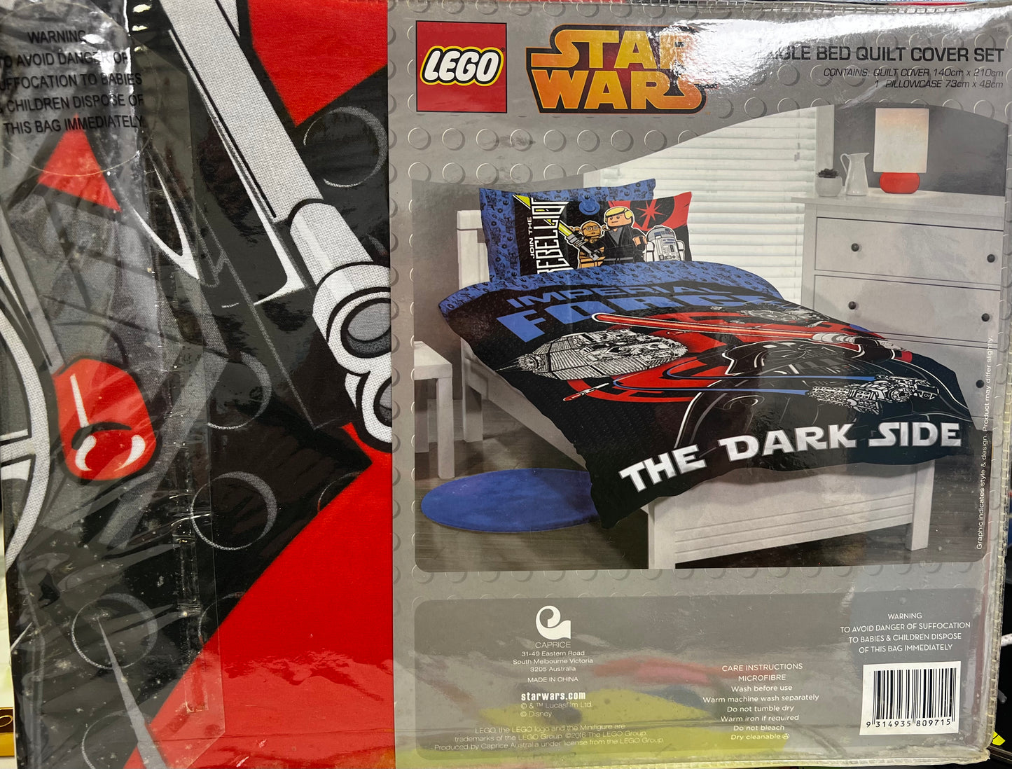 BRAND NEW IN PACKAGING LEGO STAR WARS DARK SIDE SINGLE BED QUILT COVER SET circa 2016