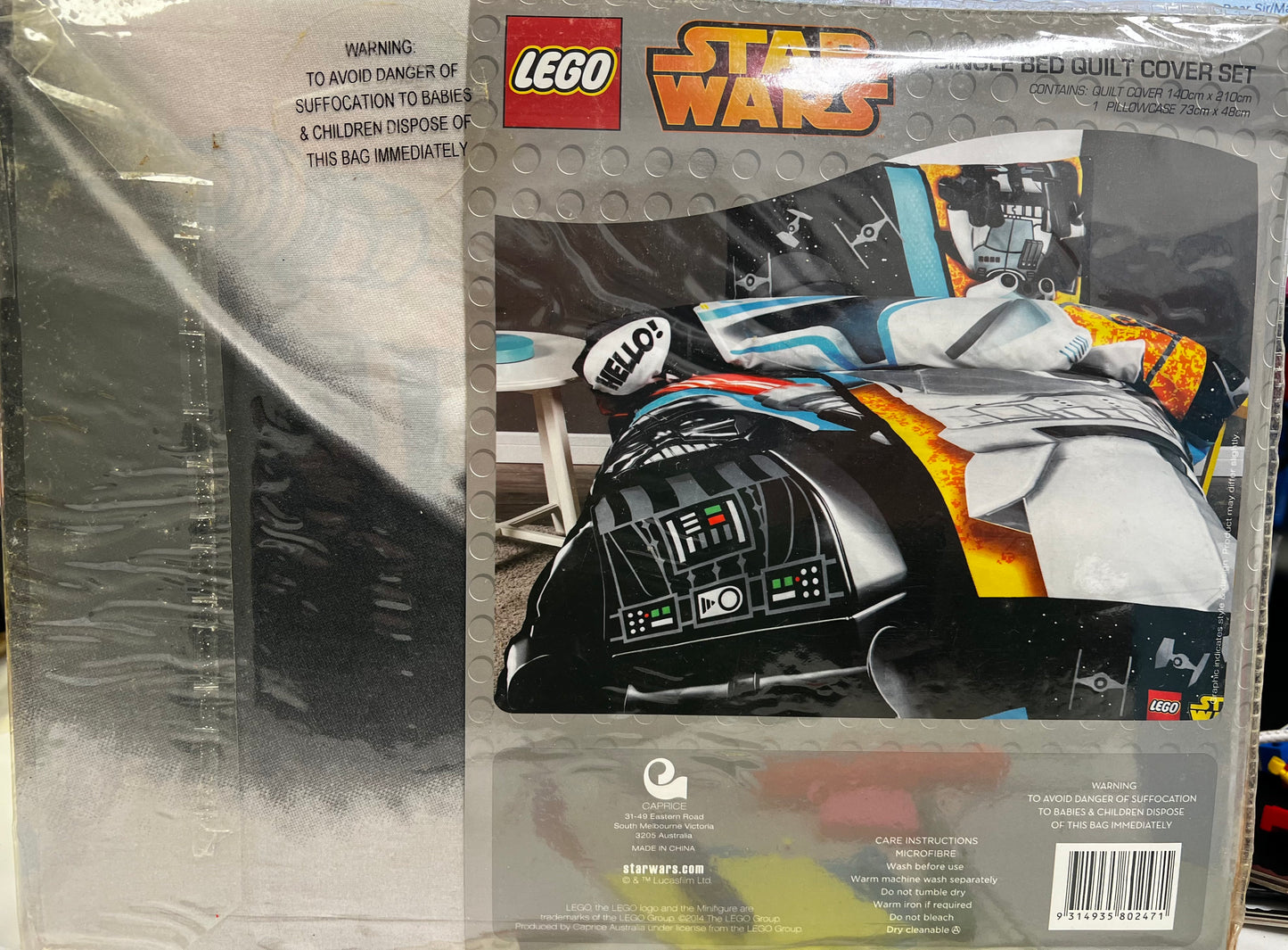 BRAND NEW IN PACKAGING LEGO STAR WARS SINGLE BED QUILT COVER SET circa 2014