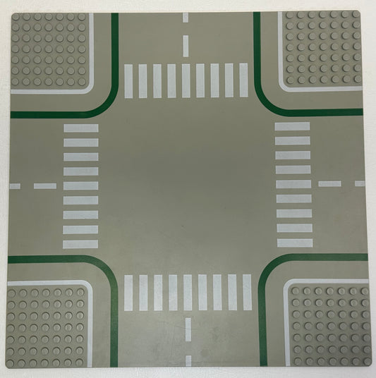 LEGO Vintage Baseplate 32x32 Light Grey (Old Shade) 7-Stud Crossroads with Crosswalks Pattern