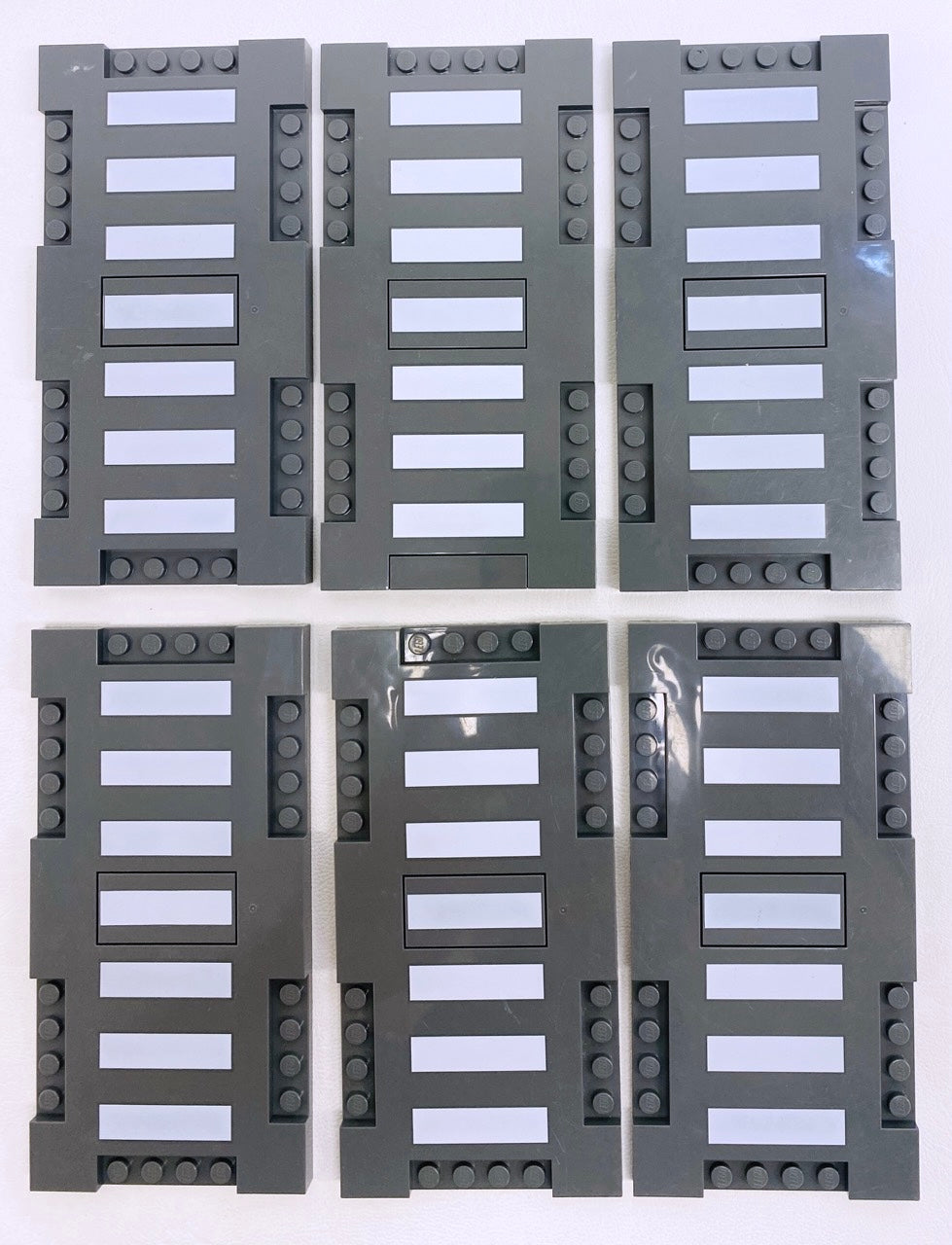 LEGO Brick Modified 8x16x2/3 Pack of 6 Dark Bluish Grey (Road Tiles with White Stripes/Crossings)