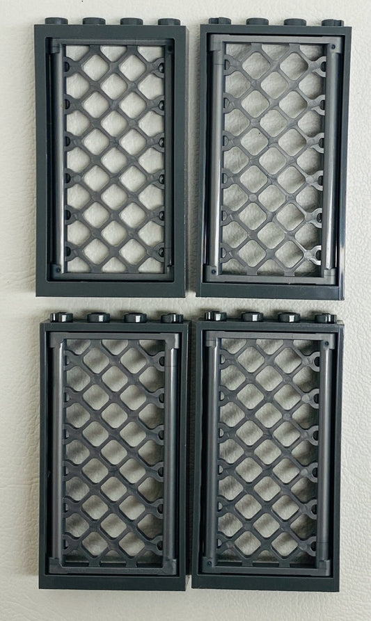 LEGO Window Fun Pack Dark Bluish Grey Frames with Flat Silver Lattice / Mesh Panes