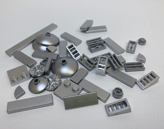 LEGO Metallic Silver Fun Pack Mixed Small Pieces Dishes Slopes Tiles and More