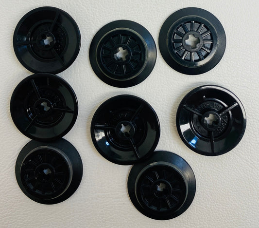 LEGO Trains Black Wheel with Technic Axle Hole and Rubber Friction Band Pack of 8